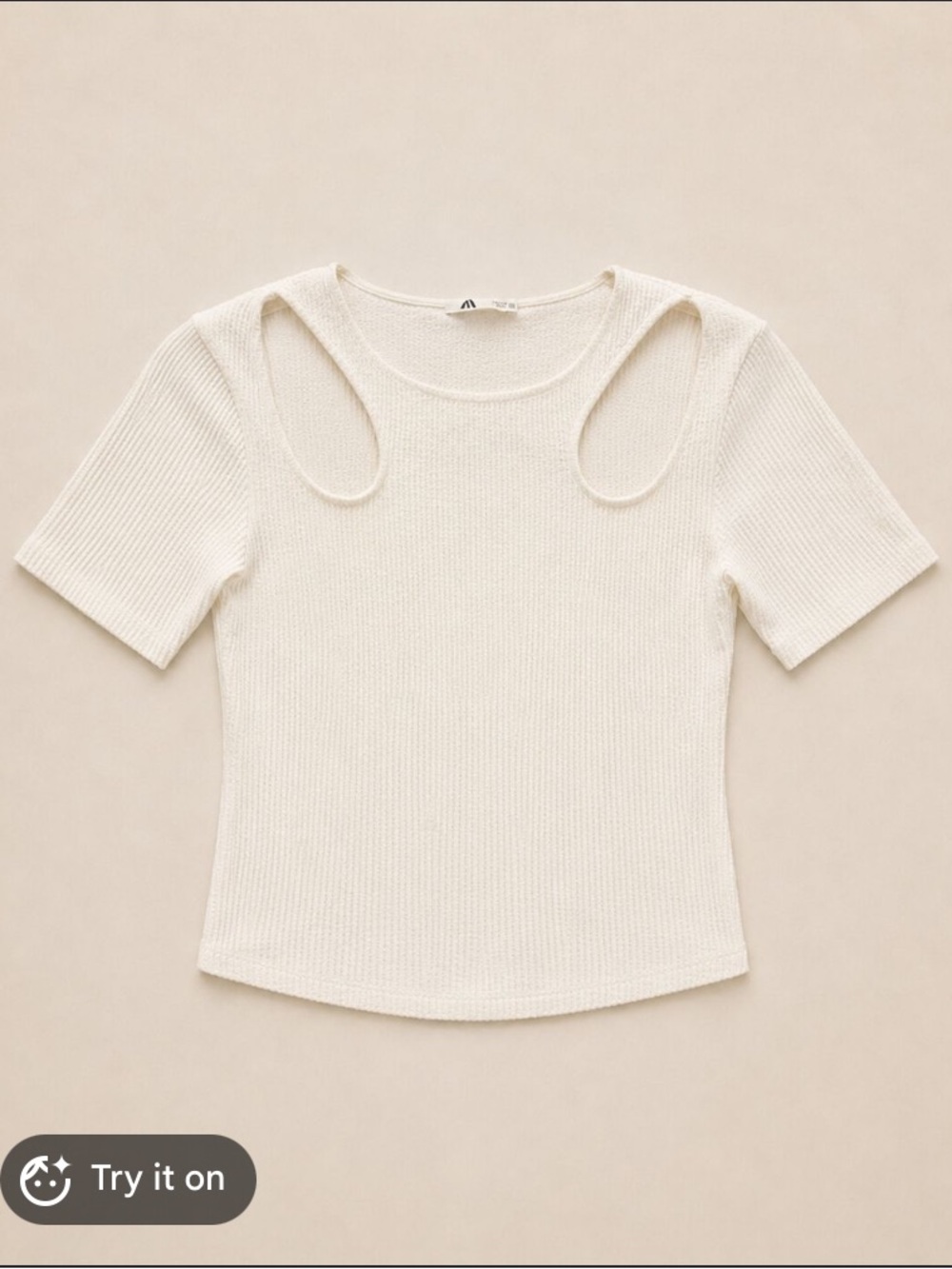 Zara White Ribbed Cutout-Shoulder Short Sleeve Top